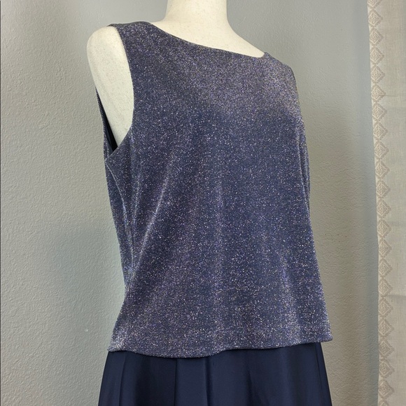 Arianna by Rachel Kaye Elegant Sparkle Navy Blue Sleeveless Dress Size 12 - Picture 3 of 7